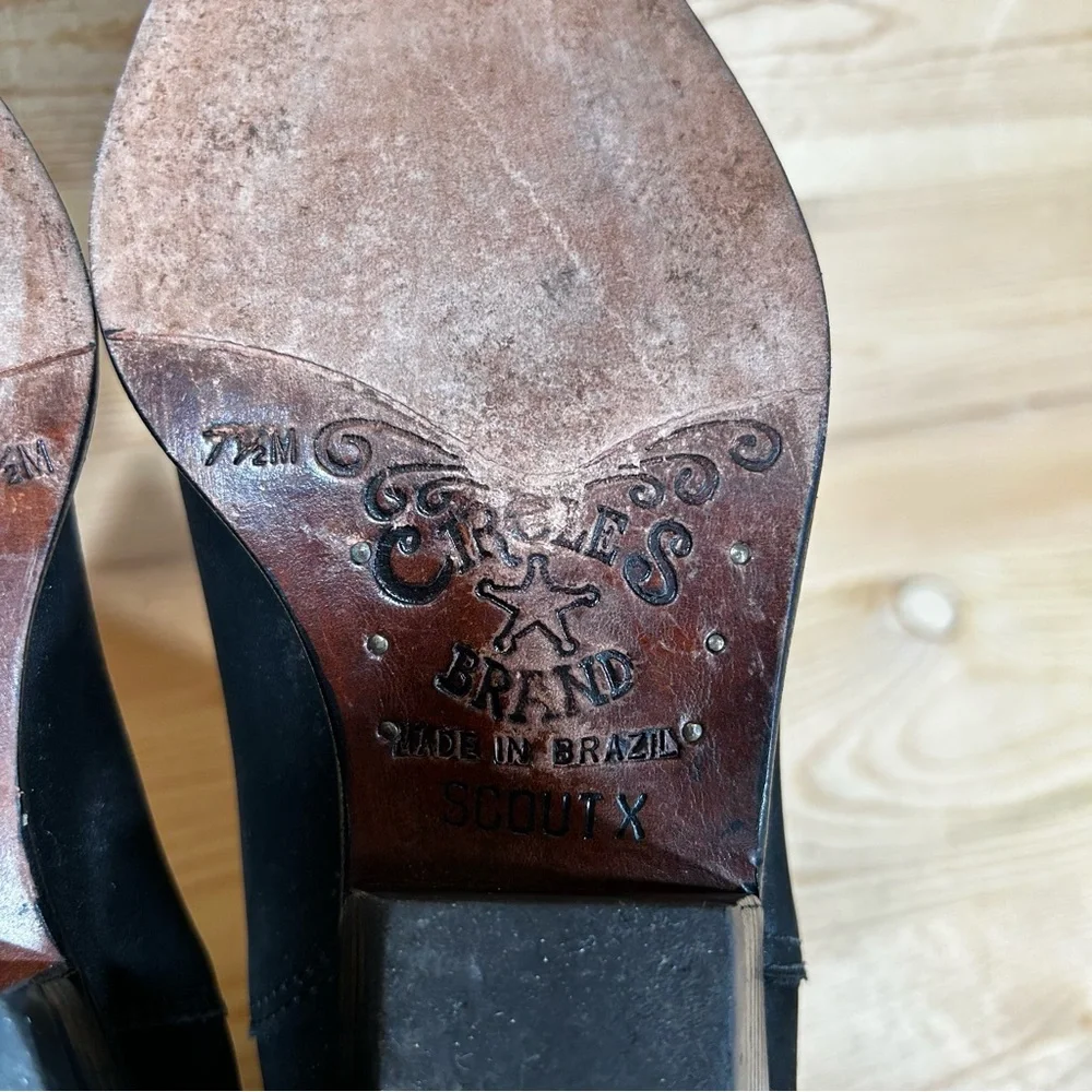 Circle S Brand Scout X Suede Cowgirl Western Ankle Bootie  Womens 7.5 M  Black